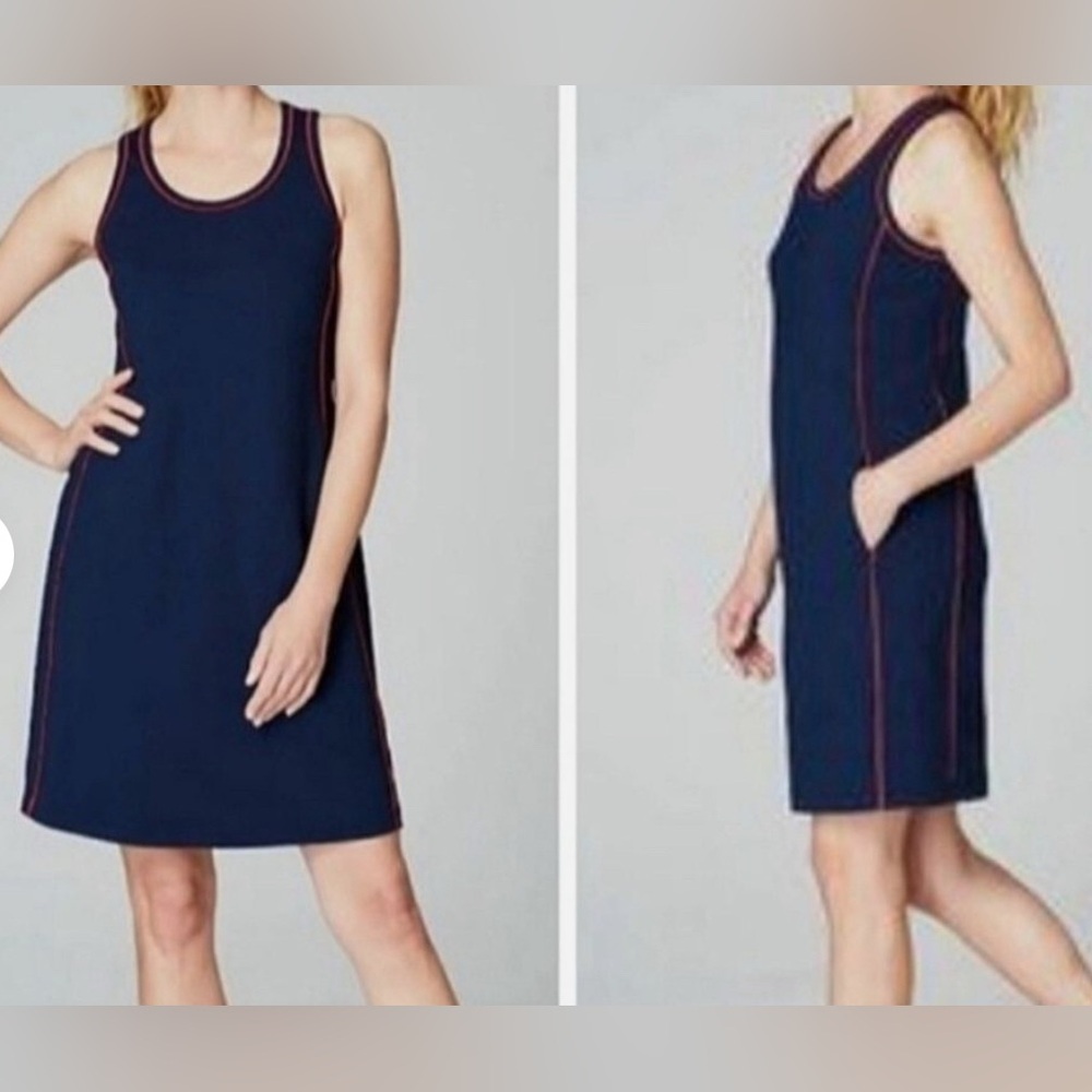 J.Jill Fit Navy Red Piping Knit Tennis Dress w/Pockets